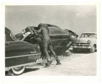 8j785 REVENGE OF THE CREATURE 8x10 still '55 the monster as it pushes over a parked car!