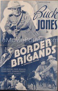 8m354 BORDER BRIGANDS pressbook '35 cool artwork of outdoor ace Buck Jones!