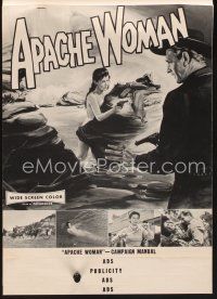 8p116 APACHE WOMAN pressbook '55 art of naked cowgirl in water pointing gun at Lloyd Bridges!