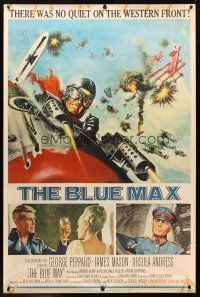 8r305 BLUE MAX 40x60 '66 great artwork of WWI fighter pilot George Peppard in airplane!