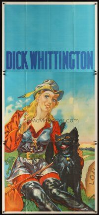 8r008 DICK WHITTINGTON stage play English 3sh '30s stone litho of sexy female lead & smiling cat!