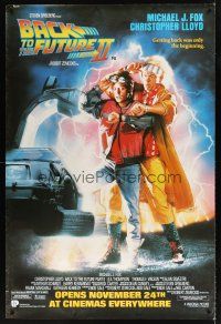 8r091 BACK TO THE FUTURE II advance English 40x60 '89 art of Michael J. Fox & Lloyd by Drew Struzan!