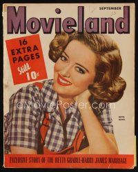 8s182 MOVIELAND magazine September 1943 great portrait of sexy Bette Davis by Tom Kelley!