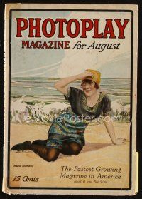 8s099 PHOTOPLAY magazine August 1915 full-length artwork of Mabel Nourmand on the beach!