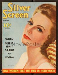 8s162 SILVER SCREEN magazine October 1939 wonderful art of beautiful Greta Garbo by Marland Stone!