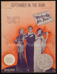 8s480 MELODY FOR TWO sheet music '37 Patricia Ellis, James Melton, September In The Rain!