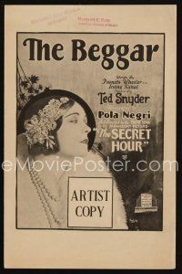 8s491 SECRET HOUR artist copy sheet music '28 dedicated to Pola Negri, The Beggar!