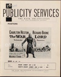 8s435 WAR LORD English pressbook '65 art of Charlton Heston all decked out in armor with sword!