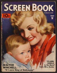 8s150 SCREEN BOOK magazine June 1934 artwork of Carole Lombard and Baby Leroy!