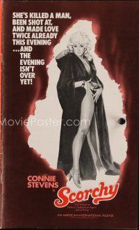 8s414 SCORCHY pressbook '76 full-length art of sexiest barely-dressed Connie Stevens in cape!