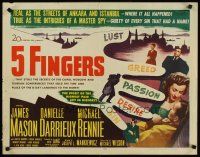 8t005 5 FINGERS 1/2sh '52 James Mason, Danielle Darrieux, true story of the most fabulous spy!