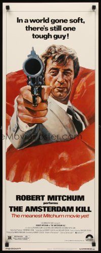 8w051 AMSTERDAM KILL insert '78 John Solie artwork of tough guy Robert Mitchum pointing revolver!