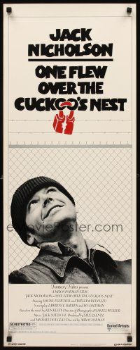 8w019 ONE FLEW OVER THE CUCKOO'S NEST insert '75 c/u of Jack Nicholson, Milos Forman classic!
