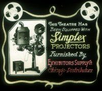 8x030 SIMPLEX PROJECTORS advertising glass slide '20s cool image of early theater equipment!