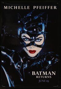 8z088 BATMAN RETURNS teaser 1sh '92 Michael Keaton, sexy Michelle Pfeiffer as Catwoman!