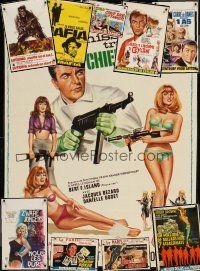 9a046 LOT OF 10 FOLDED & UNFOLDED BELGIAN POSTERS FOR EUROPEAN CRIME MOVIES '60s different art!