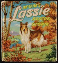 9a220 LASSIE: RESCUE IN THE STORM Whitman Publishing hardcover book '51 with color illustrations!