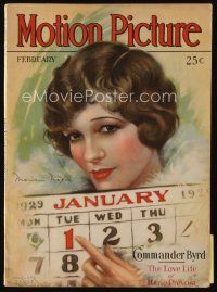 9a118 MOTION PICTURE magazine February 1929 art of Marian Nixon with calendar by Marland Stone!