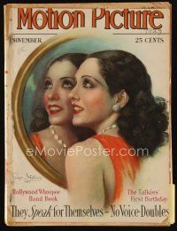 9a127 MOTION PICTURE magazine November 1929 art of sexy Lupe Velez at mirror by Marland Stone!
