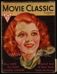 9a149 MOVIE CLASSIC magazine November 1931 art of pretty redhead Janet Gaynor by Marland Stone!