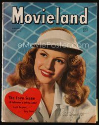 9a144 MOVIELAND magazine August 1946 portrait of sexy Rita Hayworth wearing visor by Bob Coburn!
