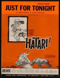 9a275 HATARI sheet music '62 Howard Hawks, John Wayne in Africa, Just For Tonight!