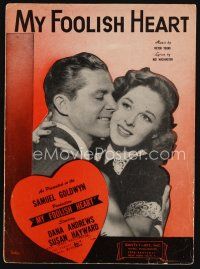 9a286 MY FOOLISH HEART sheet music '50 romantic c/u of Susan Hayward & Dana Andrews, title song!