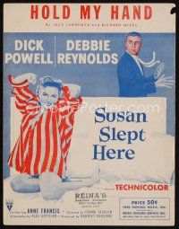 9a308 SUSAN SLEPT HERE sheet music '54 sexy Debbie Reynolds & Dick Powell, Hold My Hand!