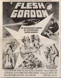 9a350 FLESH GORDON pressbook '74 sexy sci-fi spoof, different wacky erotic super hero art!