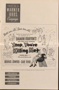 9a408 STOP YOU'RE KILLING ME pressbook '53 Damon Runyon, Broderick Crawford, sexy Claire Trevor!
