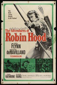 9c014 ADVENTURES OF ROBIN HOOD 1sh R64 Errol Flynn as Robin Hood, Olivia De Havilland!
