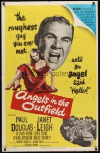 9c030 ANGELS IN THE OUTFIELD 1sh '51 artwork of Paul Douglas & sexy Janet Leigh, baseball!