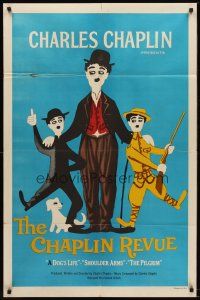 9c120 CHAPLIN REVUE 1sh '59 Charlie comedy compilation, great artwork by Leo Kouper!