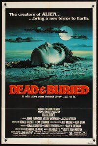 9c160 DEAD & BURIED 1sh '81 really cool horror art of person buried up to the neck by Campanile!