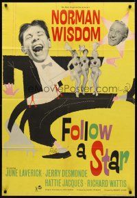 9c255 FOLLOW A STAR English 1sh '59 art of wacky Norman Wisdom & showgirls!