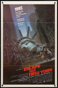 9c214 ESCAPE FROM NEW YORK 1sh '81 John Carpenter, art of decapitated Lady Liberty by Barry E. Jackson!