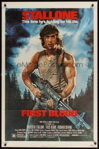 9c241 FIRST BLOOD 1sh '82 artwork of Sylvester Stallone as John Rambo by Drew Struzan!