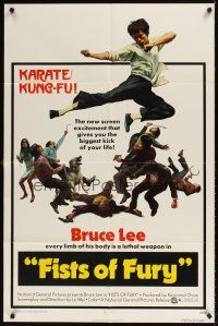 9c245 FISTS OF FURY 1sh '73 Bruce Lee gives you the biggest kick of your life, great kung fu image!