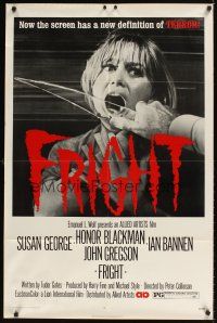 9c273 FRIGHT 1sh '72 terrified Susan George about to have her mouth slashed open by glass!
