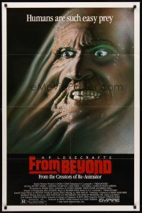9c276 FROM BEYOND 1sh '86 H.P. Lovecraft, wild sci-fi horror image, humans are such easy prey!