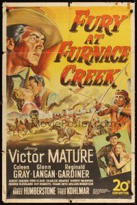 9c284 FURY AT FURNACE CREEK 1sh '48 Victor Mature & Coleen Gray, cool western artwork!
