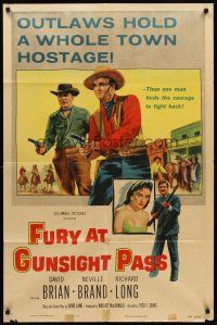 9c285 FURY AT GUNSIGHT PASS style B 1sh '56 one man finds the courage to fight back!