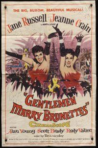 9c291 GENTLEMEN MARRY BRUNETTES 1sh '55 sexy Jane Russell & Jeanne Crain in the big, buxom musical!