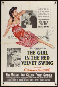 9c300 GIRL IN THE RED VELVET SWING 1sh '55 art of half-dressed Joan Collins as Evelyn Nesbitt Thaw!