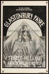9c303 GLASTONBURY FAYRE 1sh '75 the total experience, goes beyond any festival, rock 'n' roll!