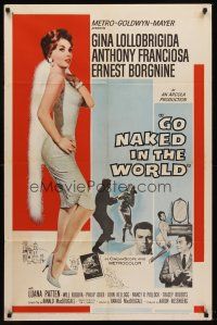 9c305 GO NAKED IN THE WORLD 1sh '61 super sexy full-length Gina Lollobrigida, Franciosa, Borgnine!