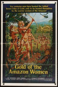 9c308 GOLD OF THE AMAZON WOMEN 1sh '79 sexy Anita Ekberg, Amazons shooting down helicopter w/bows!
