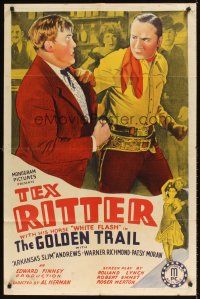 9c310 GOLDEN TRAIL 1sh '40 wonderful art of Tex Ritter punching guy in bar, western action!