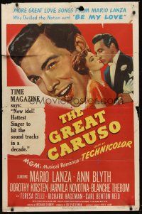 9c315 GREAT CARUSO 1sh '51 huge close up headshot of Mario Lanza & with pretty Ann Blyth!