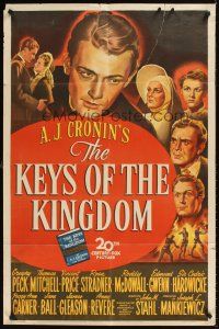9c429 KEYS OF THE KINGDOM style A 1sh '44 religious Gregory Peck, Vincent Price, Thomas Mitchell!